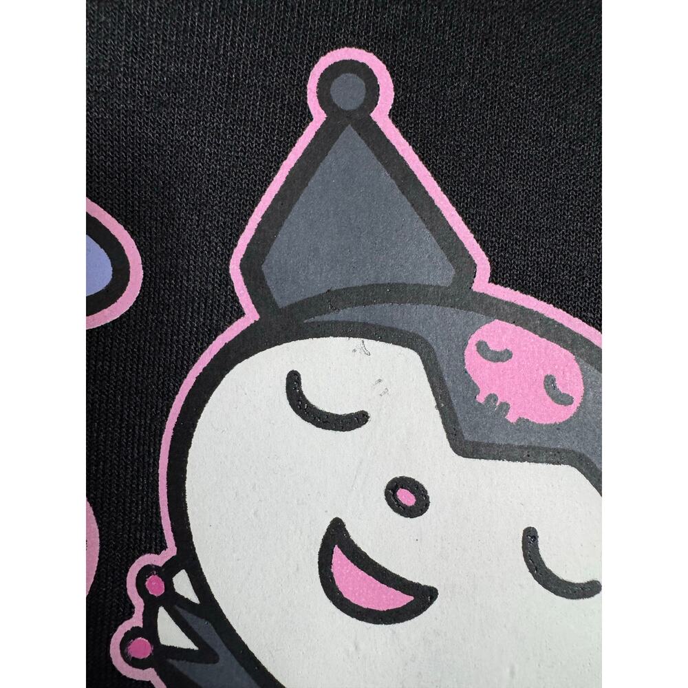 SANRIO KUROMI Hoodie NEW Double Graphic Kangaroo Pocket Black Size M - Picture 6 of 11
